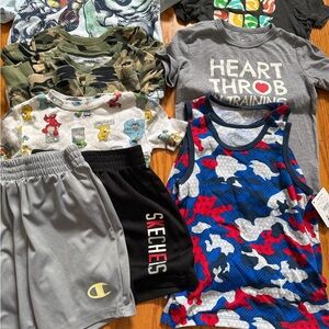 Lot of 12 boys 5T toddler Skechers Black and Red Logo Shorts shirts pajamas dups